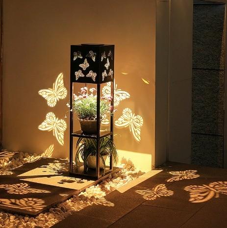 Metal Solar Garden Butterfly Design LED Solar Flower Stand Plantador Decorativo Stand
