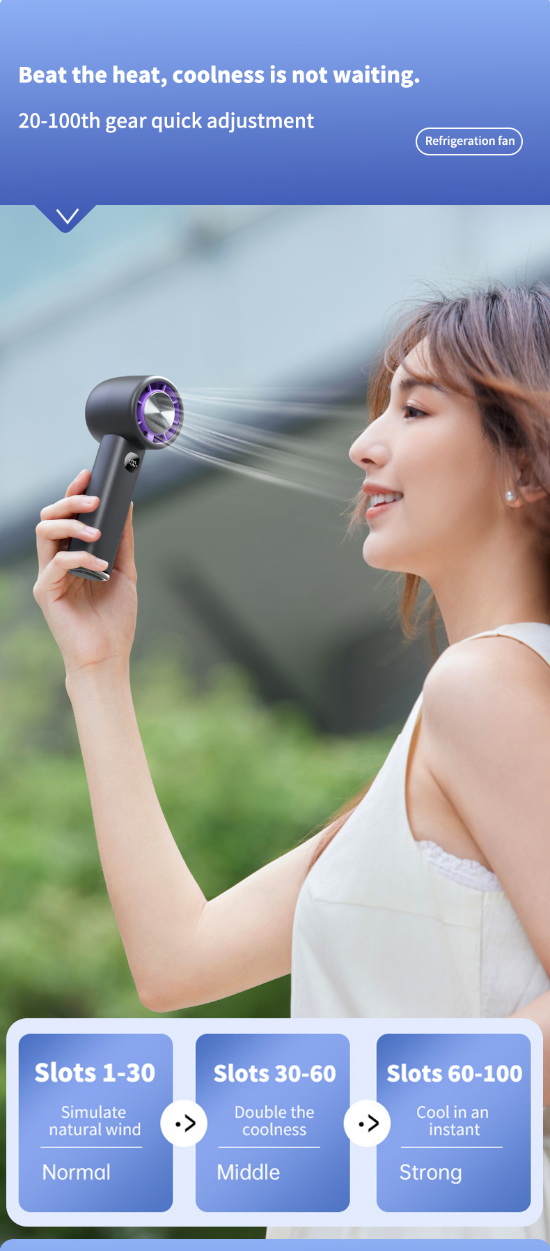 Smart Cooling Fan Wearable 10500 RPM Digital LCD Display Foldable Stand Trendy Colors-Includes Ice Pack Function Box