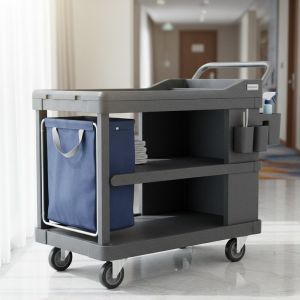 Silent Thickened Anti-Collision Hotel Housekeeping Cart Multi-Functional Linen Trolley