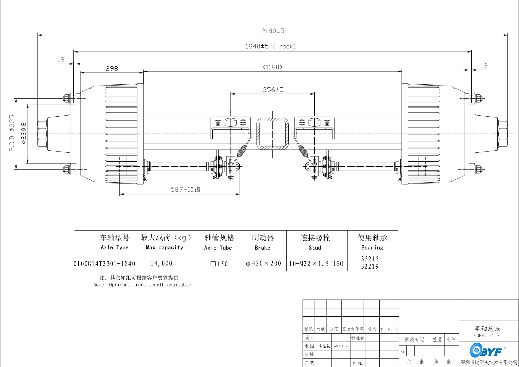 Немецкий тип цапфа барабанчика луча 1840MM квадрата цапфы 14T BPW внутренняя
