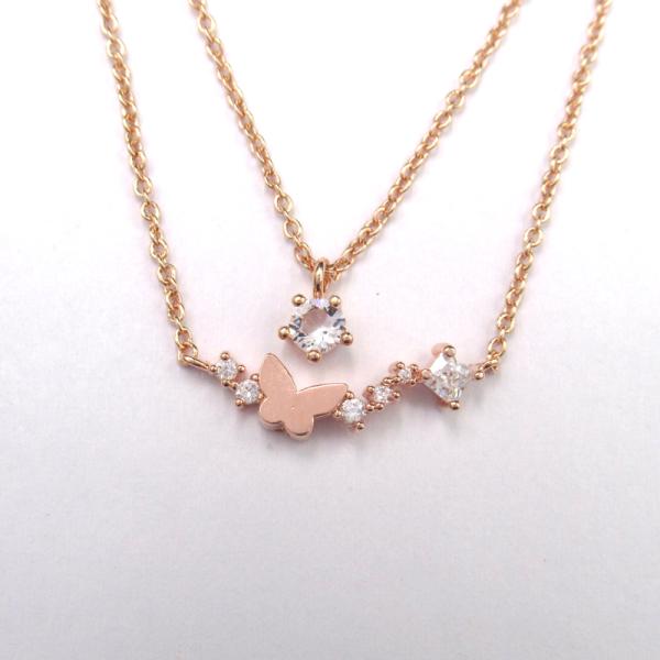 Modern Design 925 Silver Necklace Double Chain With Rose Gold Plating