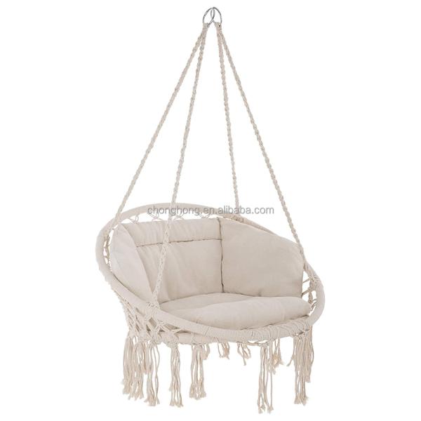 Colgante redondo hamaca de jardín exterior cuerda de algodón Macrame Fringe Patio columpiar hamaca silla de mascotas hamaca