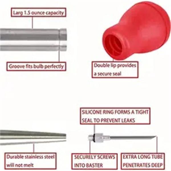 304 Stainless Steel Silicone Drip Oil Seasoning Tube for BBQ Turkey Needle in Balck