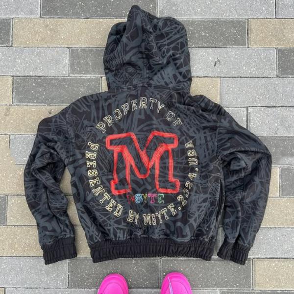 Custom Logo Heavyweight 100% Cotton All Over Print Zipper Hoodies Acid Washed Vintage Distressed Boxy Zip Up Hoodies for Men