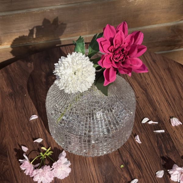 Handcrafted Textured Glass Vase with Unique Funnel Design for Sturdy & Functional Floral Displays