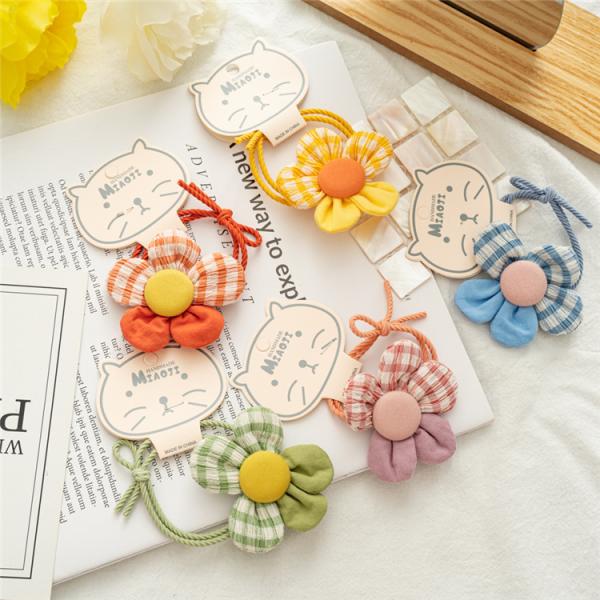 Handmade DIY elastic accessories Children's floral plaid hair rope girl cute cartoon baby hair bow rubber band