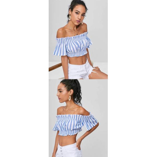 Apparel Womens Striped Off Shoulder Cropped Top