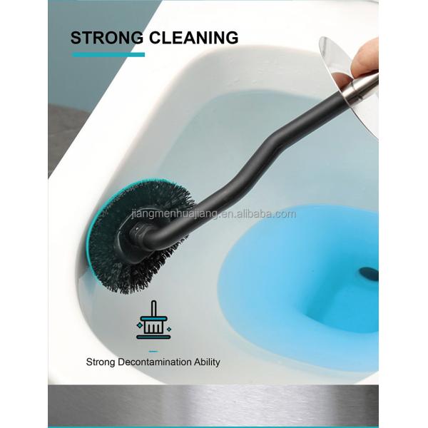 Silver Curved Design Toilet Cleaning Brush with Holder Stainless Steel OEM Acceptable