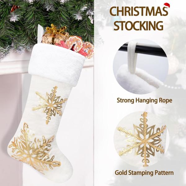 3PC Christmas Stocking,Sequin Hanging Stocking Decorations Christmas Party Family Decor (white)