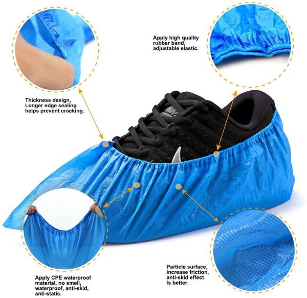 S&J Factory Price Cheap Disposable Waterproof Nonslip Shoe Cover Premium Non woven Plastic CPE Medical Shoe Covers