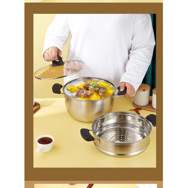 Factory Price Silver Two Layers Stainless Steel Saucepot Food Steamer Pots Soup Pot With Glass Lid