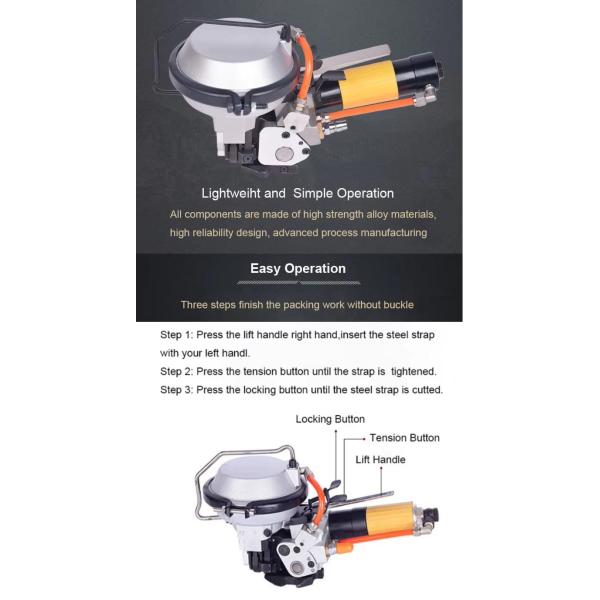 Handheld Combination Pneumatic 16mm 19mm Steel Strap Buckled Strapping Machine with 460*250*160MM Packing Type Wooden Box