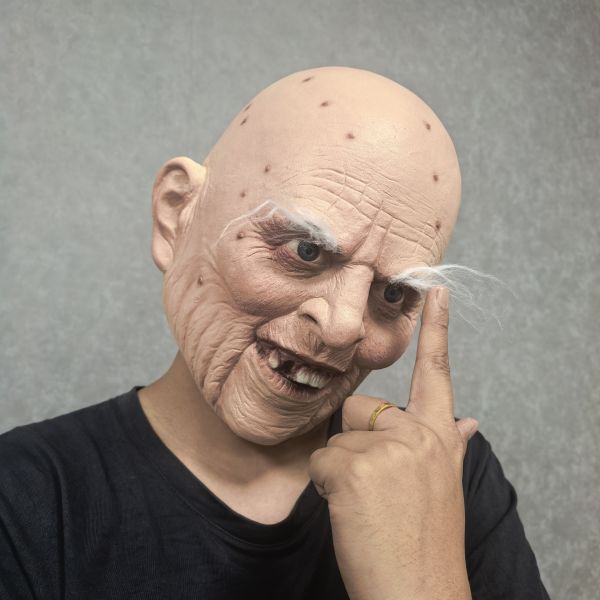 Halloween Creepy Old Man Mask Realistic Latex Full Head Grandpa Mask with Wrinkles for Cosplay Party Prank Props