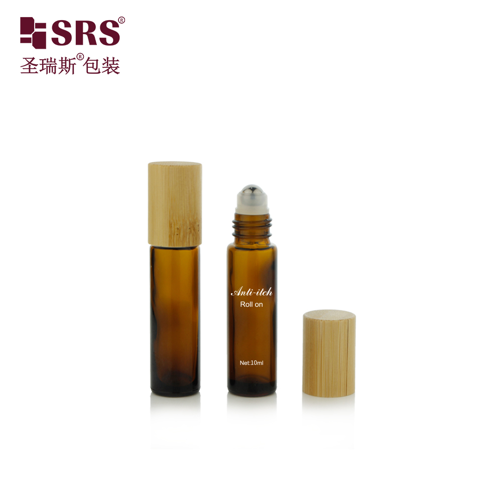 BLPM 10ML Real Bamboo Cap Brown Glass Roll On Essential Oil Bottles