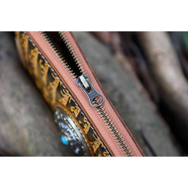 National Style Tibetan Scripture Men And Women'S Genuine Leather Wallet Zipper Clutch Bag Nine-Square Grid Accessories Wallet Mobile Phone Bag Wholesale