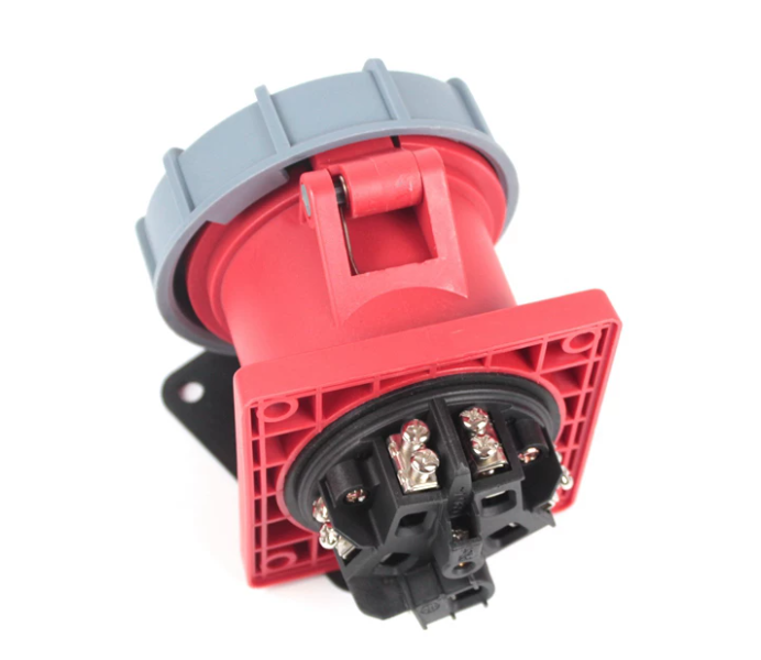 Flush Mount Straight Angled Industrial Plastic Waterproof Plug 380V 63A 5-Pin IP67 Model 1 Outlet