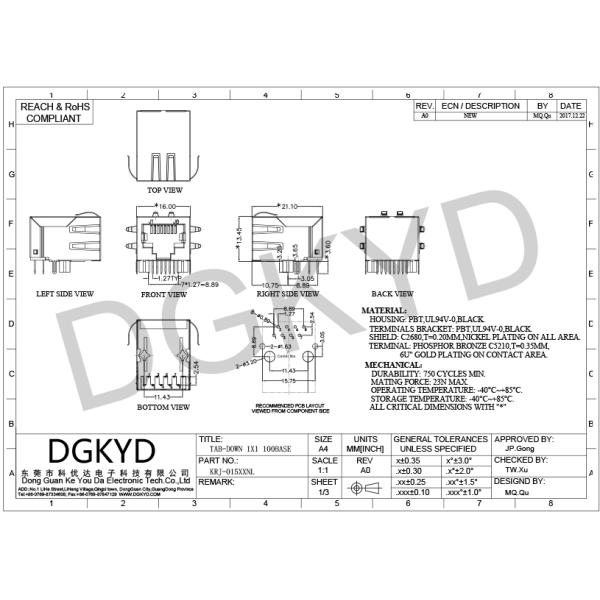 1x1 изоляция 1500Vrms трансформатора RJ45 модульная Джек порта Cat5 минимальная без приведенный