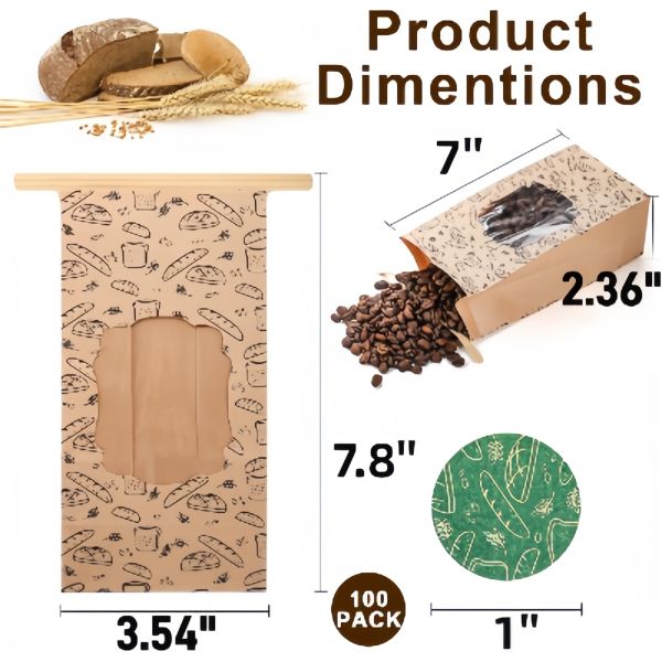 Durable Bread Packaging Paper Bags Bakery Product Packaging Tear Resistant With Ties