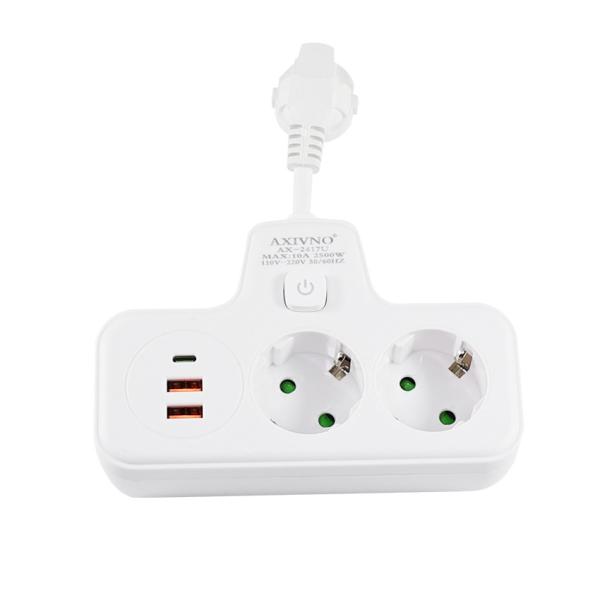 Multifunctional EU Power Socket Extender with 2 USB Ports, 2 AC Outlets and Type-C Charging Port   250V Wall Mount Adapter