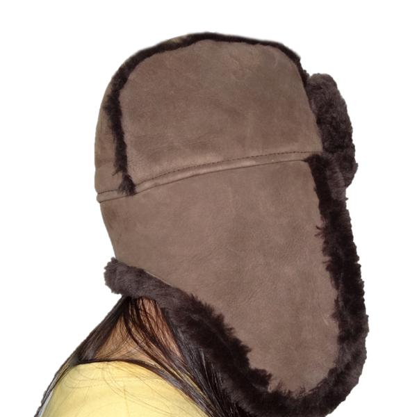 Winter Ladies Earflaps Real Sheepskin Leather Hat Russian Style Ushanka Trapper Hat