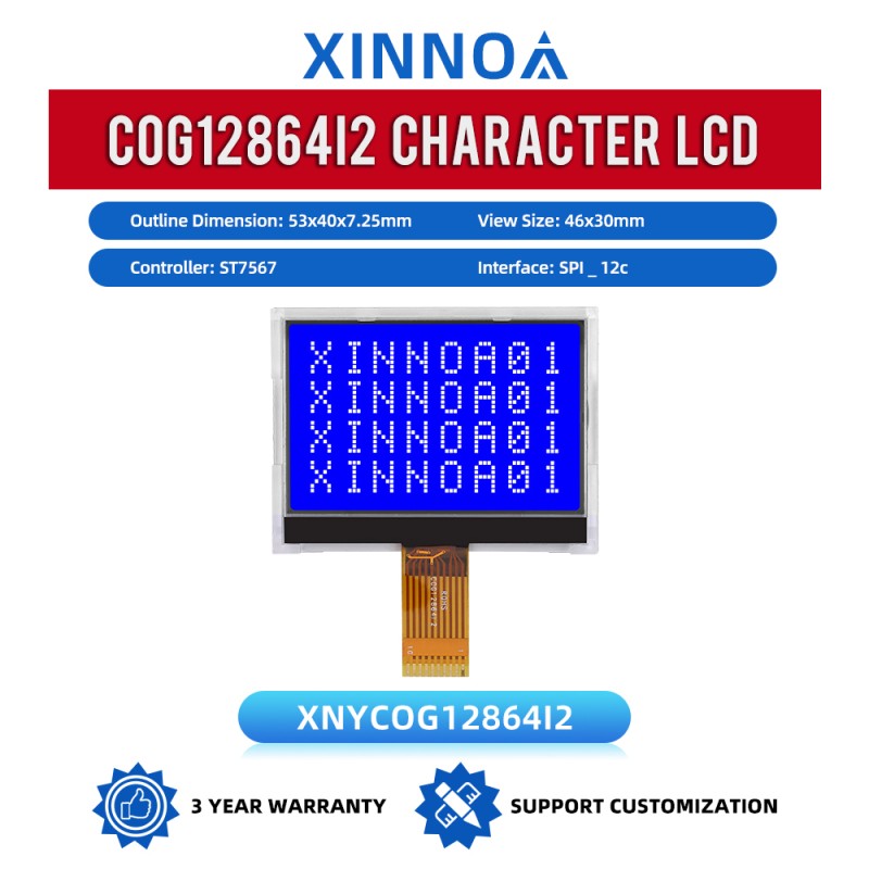 COG12864I2 Blue Film Lightweight Small LCD Screen Serial CommunICation Standard Screen ST7567 53X40Mm