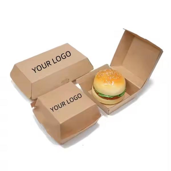 Boîtes de hamburgers en papier kraft à usage unique biodégradables de qualité fast food pour votre entreprise