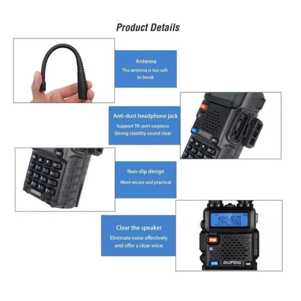 128 Channel Baofeng UV-5R Walkie-Talkie Water Resistant 5-10KM Range VHF UHF Frequency