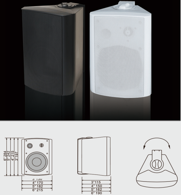 Haut-parleur mural ABS 3 pouces bidirectionnel 70V/100V 15W/10W/5W/2.5W/8 ohms, grille métallique, OEM ODM