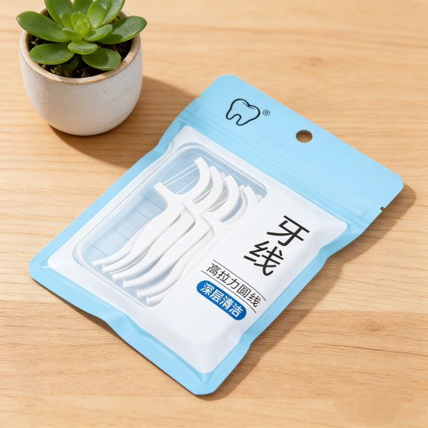 Custom Printed Disposable Dental Floss Pick Three-Sided Sealed Resealable Zipper Bag with Clear Window PET/PE Material