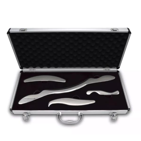 Silver Massage Tools Set 4pcs Stainless Steel Gua Sha Scraping Kit for Muscle Therapy