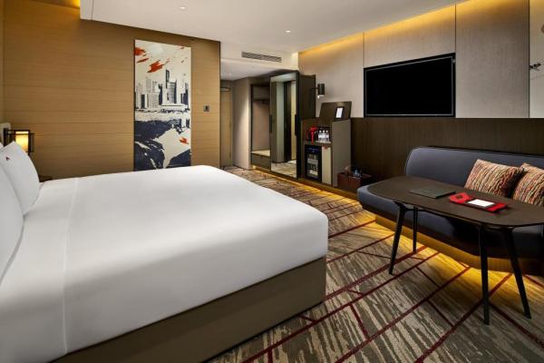 Light luxury upholstery furniture design for Hotel guset room interior fixture and HPL Laminate board table with cabinet