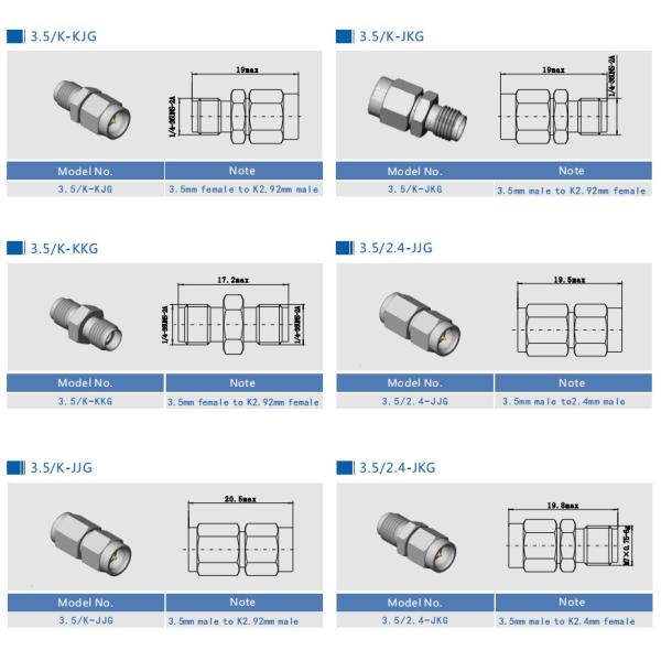 MMW Stainless Steel RF Adapter 3.5mm K2.92mm Type Male To Male 
