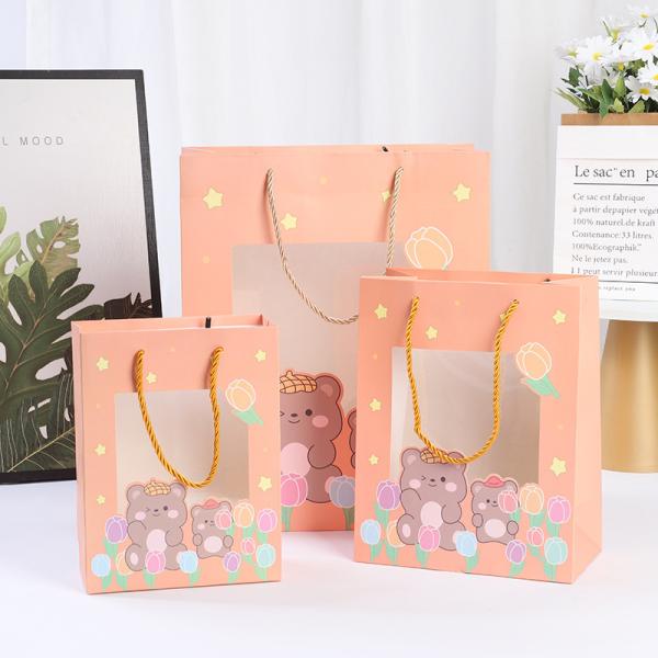 Reusable Shopping Paper Bags Customized Size Kraft Paper Shopping Bags Transparent Window