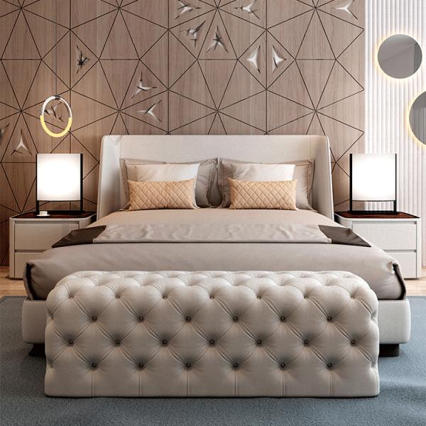 Tufted Modern Luxury King Size Bed 1.38m Leatherette Contemporary Italian Bedroom Set