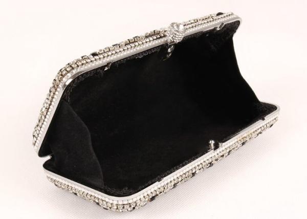 Black Diamond Rhinestone Evening Bags Plaid Pattern And Velvet Lining For Dinner Party