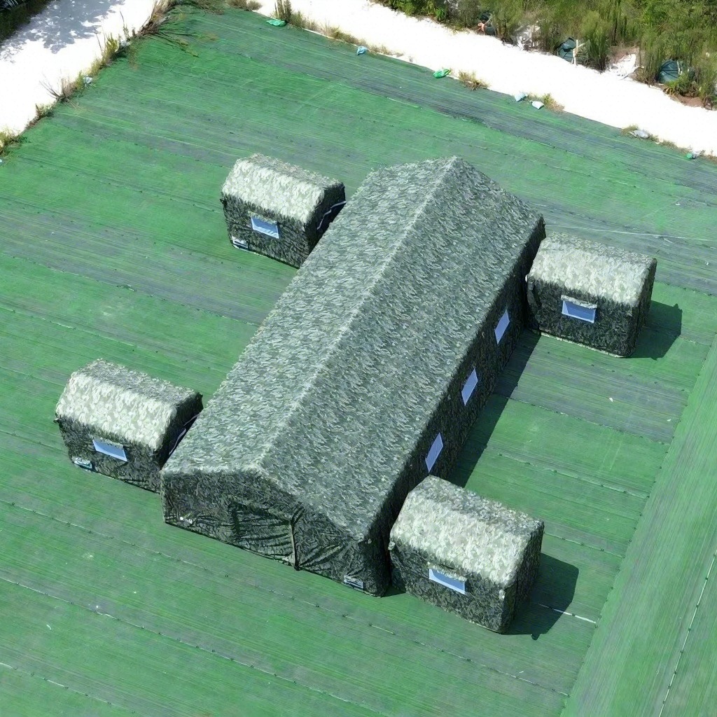 Camouflage Modular Inflatable Emergency Shelter with Four Side Pods