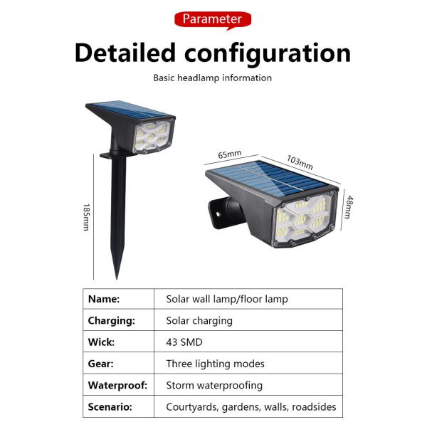 Solar Powered 53 Led Garden Lights Ip65 Waterproof Outdoor Lawn Light with CRI Ra 80