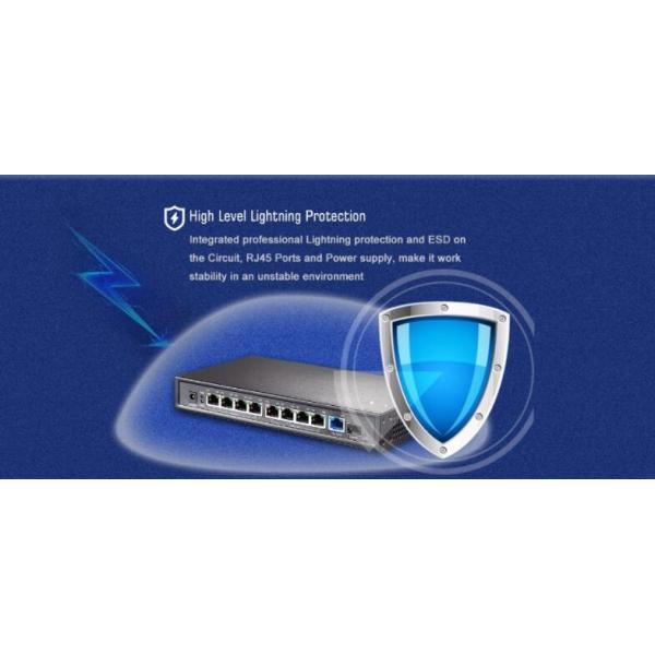Black 8 Port Gigabit 48V Power Over Ethernet Switch / 1 Uplink / 1 SFP