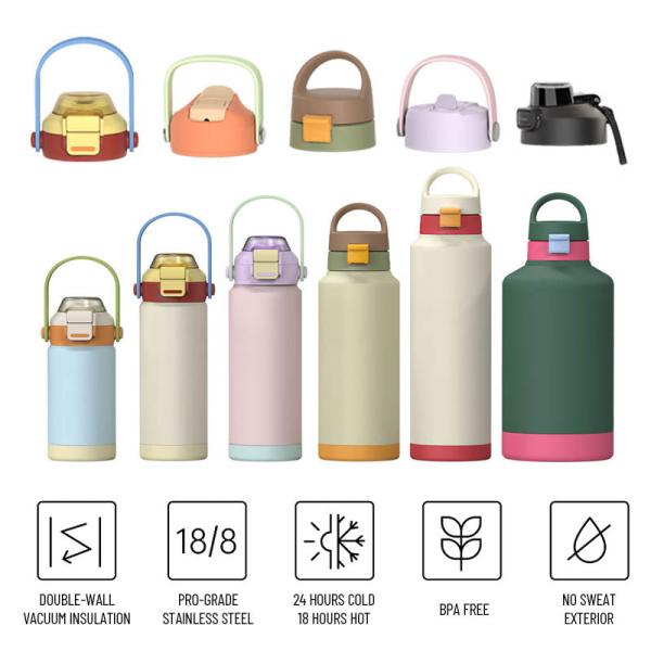 Botellas de vacío de acero inoxidable de 18 a 32 onzas con paja y mango aprobadas por la FDA, libres de BPA, de uso intensivo