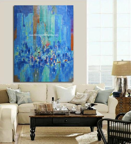 Pintura abstrata da arquitetura da cidade na lona, pinturas a óleo quadro para a casa moderna decorativa