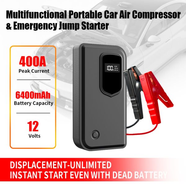 Multi Functional Car Battery Jump Starter Pack High Power 6400mAh Automobile Power Supply Digital SmartJump Starter for Car with LED Light, Warning Light, SOS & Emergency Battery Power