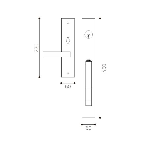 450mm 60mm Exterior Door Locks Entry Door Handle Entrance Set Yellow Bronze Surface
