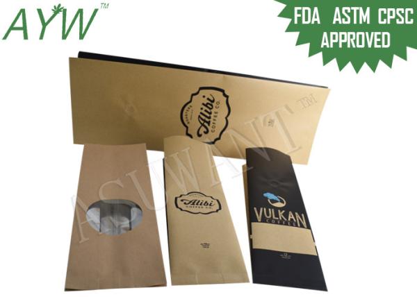 Multiple Uses Kraft Paper Bags Inside Foil / Clear Window For Dried Coffee Bean