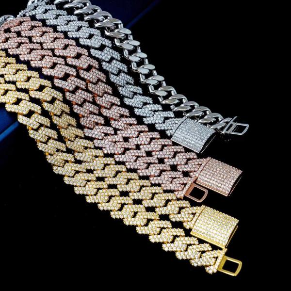 joia de 14mm Moissanite Diamond Cuban Link Hip Hop Vvs Moissanite Cuban Link