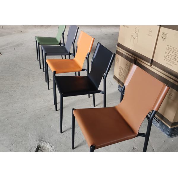 Ergonomic Backrest Grey Pu Dining Chairs Waterproof Saddle Leather