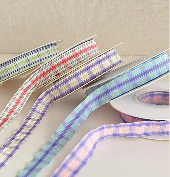 DIY Crafts Usage 1.5cm Spring/Summer Colorful Grid Ribbons Eco-friendly Flower Bouquet Weaving Materials for Weaving Shop