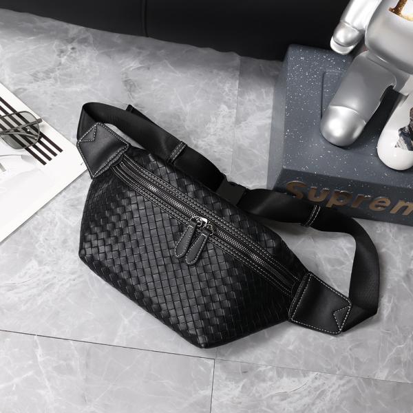 Thread Pattern Men's Travel Waist Bag Large Capacity PU Leather Crossbody Bag for Men