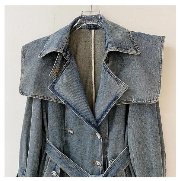                  High End Fashion Winter Loose Blue Denim Jacket Windbreaker Trench Ladies Long Coat for Women             