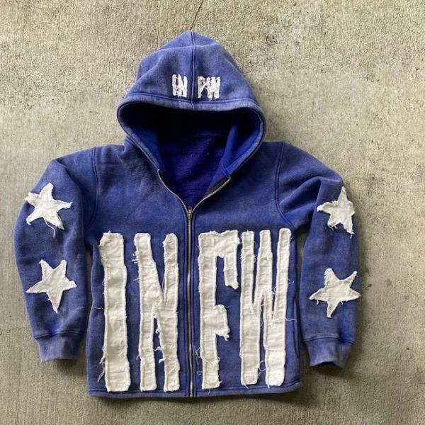Knitted Custom Men's Heavy Weight 500 gsm Cotton Distressed Hoodie with Lined and Applique