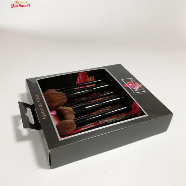 Packaging Box Custom Logo Print Design Color 350gram Gold Paper Boxes With Window For Makeup Brush